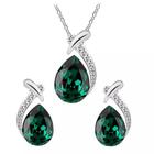 Conjunto Colar E Brincos Formato De Gota Cor Prata C/Verde