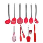 Conjunto Colheres De Silicone Cabo Inox 10 Peças Cozinha Vermelho Utensílios