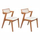 Conjunto com 2 Cadeiras Madeira Maciça com Rattan Natural e Estofada 81,5x53x57cm Verona