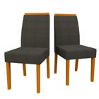 Conjunto Com 2 Cadeiras Para Sala de Jantar Estofadas Isis Madeira Maciça Ypê Linho Cinza Escuro LN03 New Ceval