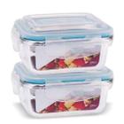 Conjunto Com 2 Potes Vidro Hermético Tampa Plástico De 370ml
