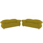 Conjunto com 2 Sofás Chesterfield Merlo 3 lugares 2,30 - Veludo Amarelo / Decoração, recepção, Barbearia, sala tv estar - Novo Encanto