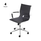 Conjunto com 4 Cadeiras Eames Office Esteririnha Preta Baixa com base Rodízio