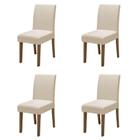 Conjunto Com 4 Cadeiras Estofada Sala De Jantar Trieste Siena Cedro / Areia Dobuê Cedro