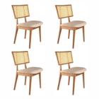 Conjunto com 4 Cadeiras Madeira Maciça com Rattan Natural e Estofada 88x57x46cm Livia