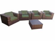 Conjunto com 4 poltronas canada + mesa de centro em fibra sintética e alumínio para jardins e varandas