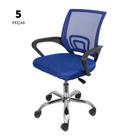 Conjunto com 5 Cadeiras Office Tok Baixa Azul com Base Rodízio