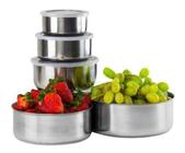 Conjunto com 5 Tigelas em Aço Inox com Tampa Resistente