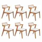 Conjunto com 6 Cadeiras Madeira Maciça com Rattan Natural e Estofada 81,5x53x57cm Verona