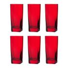 Conjunto Com 6 Copos Vidro Bali Quadrado 320ml Vermelho - Casa Linda