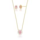 Conjunto com pingente oval rosa