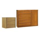 Conjunto Cômoda 5 Gavetas com Sapateira e Mesa de Cabeceira 3 Gavetas Unique
