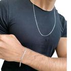 Conjunto Cordão Prata Masculina 70Cm 2Mm Pulseira Grumet 3Mm