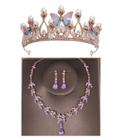 Conjunto coroa tiara colar brinco borboleta rosa lilas debutante daminhas