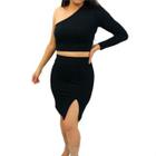 Conjunto Croped Mula Manca Saia Midi com Fenda