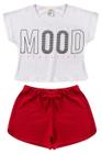 Conjunto Cropped Branco Com Short Vermelho