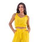 Conjunto Cropped e Calça Charme em Viscolinho - Amarelo