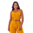 Conjunto Cropped e Calça Encanto em Viscolinho - Alaranjado