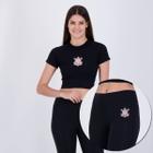 Conjunto Cropped e Calça Legging Corinthians Feminino Preto - Coimbra