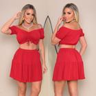 Conjunto cropped e mini saia feminino com elastano