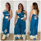 Conjunto Cropped Frente Única e Calça Pantalona com fendas laterais em Viscolinho Morgana Azul