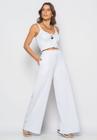 Conjunto Cropped Laço e Wide Leg Canelado Branco Salvatore