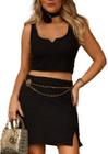 Conjunto Cropped Saia Curta Feminino Fenda Regata Luxo