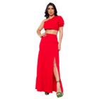 Conjunto Cropped Saia Longa Fenda Moda Feminina Verão