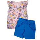 Conjunto curto infantil bata e shorts estampado flores