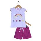 Conjunto Curto Menina Rainbow Branco e Pink