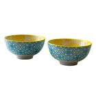 Conjunto de 2 Bowls em Cerâmica Mandala Amarelo e Azul 250ml