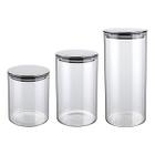 Conjunto De 3 Potes De Vidro Slim Inox Porta Mantimentos