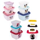 Conjunto de 3 Potes Encaixáveis 140 270 470 ml Disney Mickey Minnie P/ Micro-ondas Plasútil