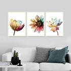 Conjunto De 3 Quadros Decorativos Flores Coloridas Com Moldura