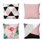 Conjunto de 4 Almofadas Decorativas Rosa, Preto Flamingos e Geométricas Para Quarto 40x40 - Novadecora