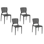 Conjunto de 4 Cadeiras Plásticas Tramontina Encosto Vazado Horizontal Sofia Preta