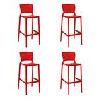 Conjunto de 4 Cadeiras Plásticas Tramontina Safira Alta Bar em Polipropileno e Fibra de Vidro Vermelho