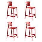 Conjunto de 4 Cadeiras Plásticas Tramontina Sofia Alta Bar em Polipropileno e Fibra de Vidro Vermelho