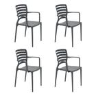 Conjunto de 4 Cadeiras Plásticas Tramontina Sofia Encosto Horizontal e Braços Polipropileno e Fibra de Vidro Grafite