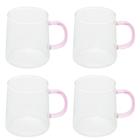 Conjunto De 4 Canecas Café Da Manha Mesa Posta Vidro Com Alça Rosa 320ml