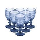 Conjunto de 6 copos de vidro de 300 ml, vintage, cor cristal, estilo diamante, azul.