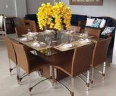 Conjunto de 8 Cadeiras e Mesa de Jantar Cannes em Alumínio para Cozinha, Edícula, Área - Trama Original