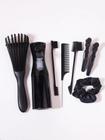 Conjunto De 8 Escovas De Cabelo Pretas Com Frasco De Spray, Pente De Rabo De Rato, Design De Borda E
