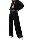 Conjunto de agasalhos GLIENST Velour para mulheres, preto, tamanho L