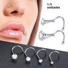 Conjunto de Anel de Nariz de Titânio com Cristal CZ - Piercing de Narina com Parafuso - 1,5/2/2,5/3mm (20G)