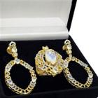 Conjunto De Anel e Brincos Cristais Opala Cravejados Banho De Ouro 18k 3353 3354