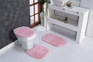 Conjunto De Banheiro 3 Peças - Tapetes Felpudos Macios e Resistentes Cor Rosa