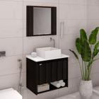 Conjunto de Banheiro Gabinete Suspenso Ripado 1 Gaveta Interna com Espelheira e Cuba Treviso