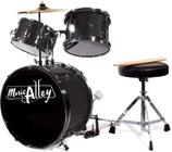 Conjunto de bateria Music Alley Kids de 3 peças com pedal Throne Cymbal Black