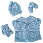 Conjunto de bebê recém nascido kit com 3 peças (casaco, luva, gorro e sapatinho de lã) cordão